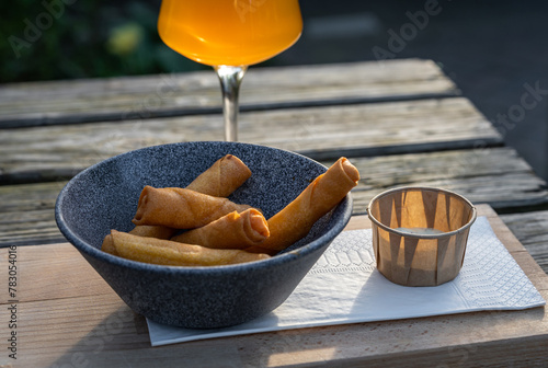 Delicious cheese spring rolls snack. Cheese sticks wrapped in a spring roll pastry and deep fried