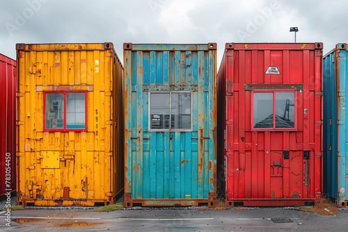 Cargo containers repurposed as emergency shelters or aid distribution centers in disaster-stricken areas, providing temporary housing and essential supplies to affected communities photo