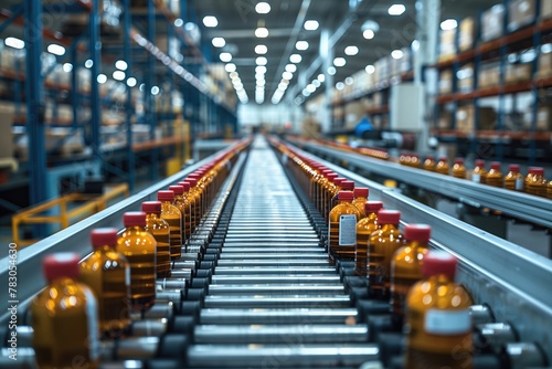 Goods move along a conveyor belt system, transporting them efficiently from one area of the warehouse to another, illustrating the seamless flow of inventory management © arti om
