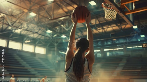 Girl basketball player on the basket court, realistic, cinematic, game, basket, desire to win.