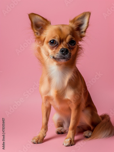 A cute dog, front, full body, solid background, professional photography, flat photography