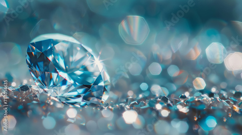 Closeup of a diamond with a blurry background.Film grain