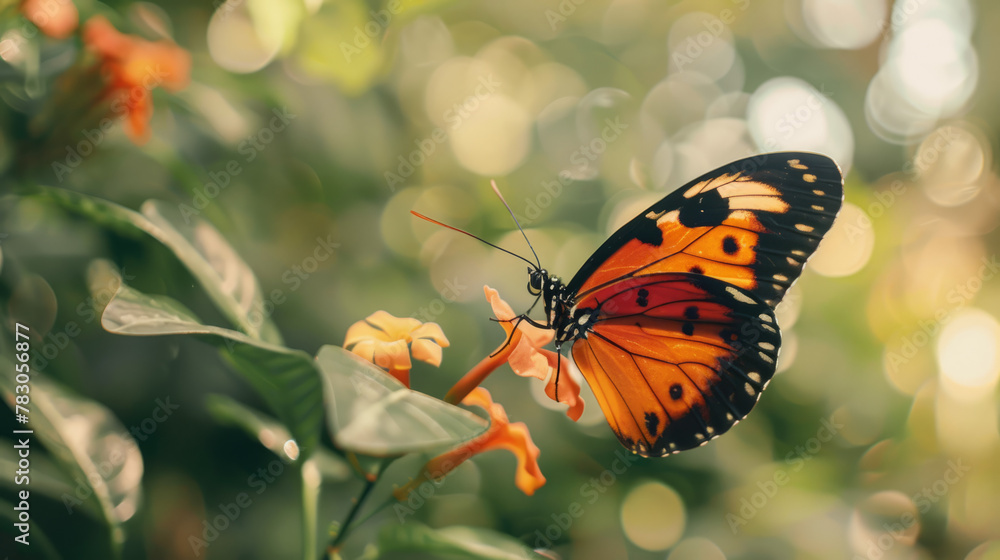 Obraz premium Closeup of a butterfly with a blurry background.Film grain