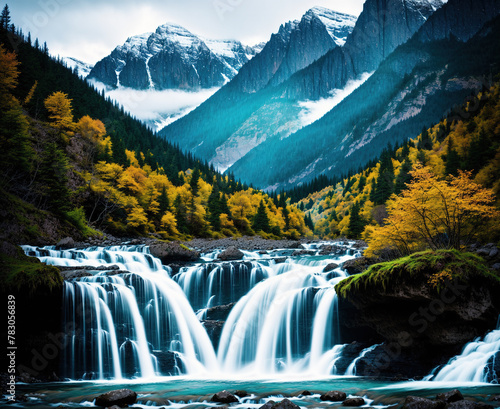Beautiful Waterfall in the Mountains