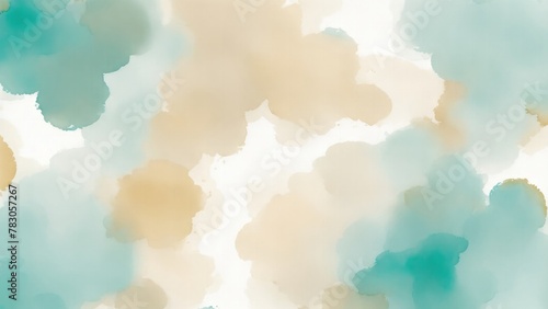 Hazy watercolor splashes of pastel Brown Teal Gold and white Background