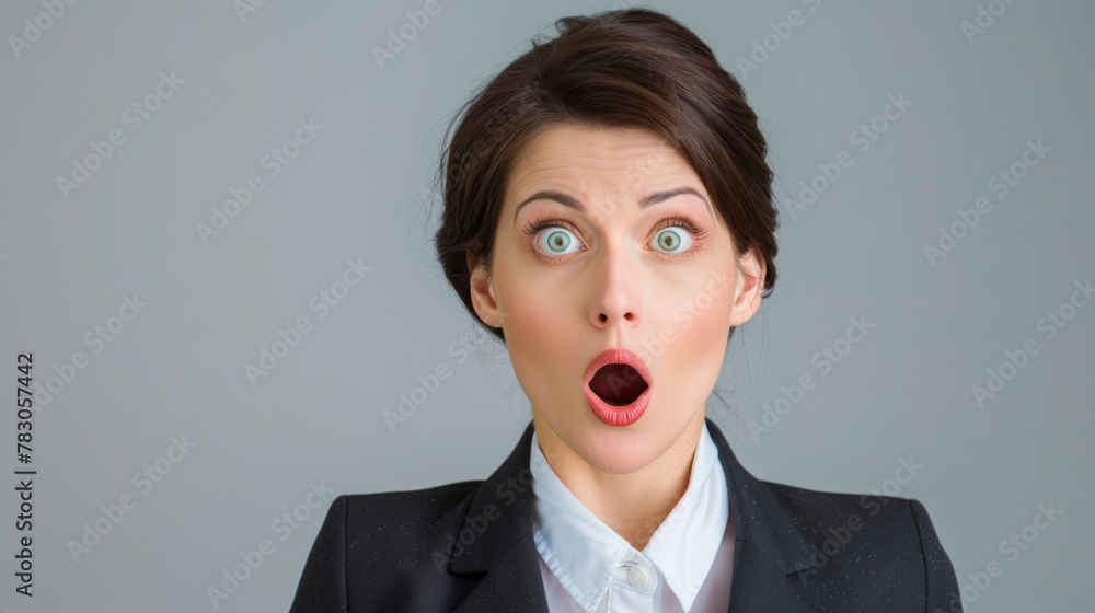 closeup Portrait of a Surprised female business Woman with a suit in disbelief on a clean background closeup Portrait of a Surprised female business Woman with a suit in disbelief on a clean background