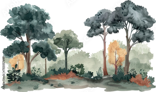 watercolor illustration landscape with trees