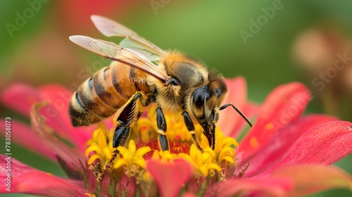 With gentle determination, a honey bee explores the depths of a flower, gathering precious pollen to sustain its colony through the seasons.
