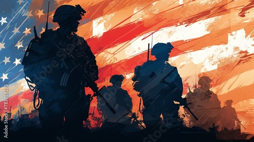 Soldier on the background of the flag of the United States of America
