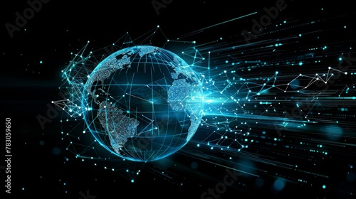 Global network connectivity high speed data transfer and cyber technology in digital world globe