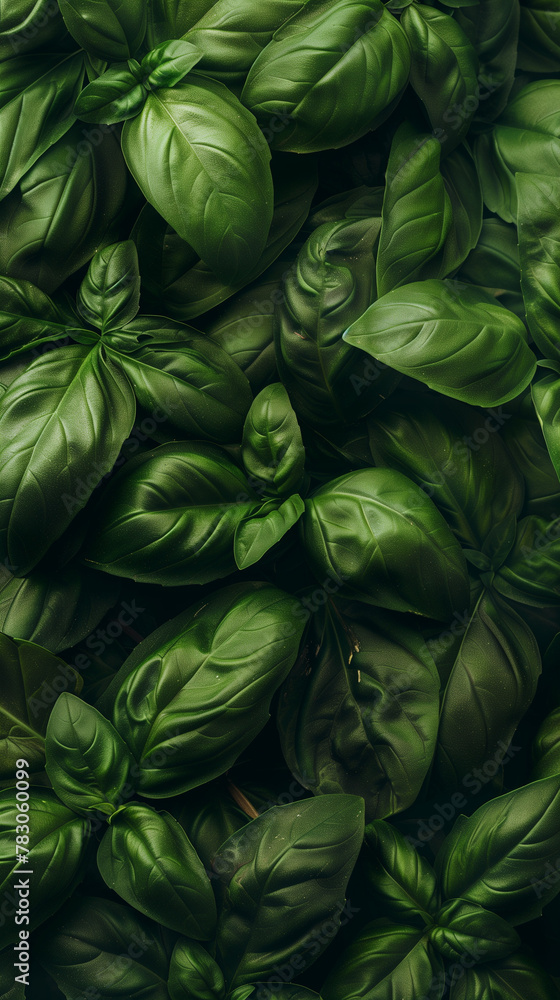 Lush basil leaves filling the frame with their vibrant green, a detailed close-up showcasing the fresh, aromatic quality of the herb, ideal for culinary and botanical themes.
Lush basil leaves filling the frame with their vibrant green, a detailed close-up showcasing the fresh, aromatic quality of the herb, ideal for culinary and botanical themes.