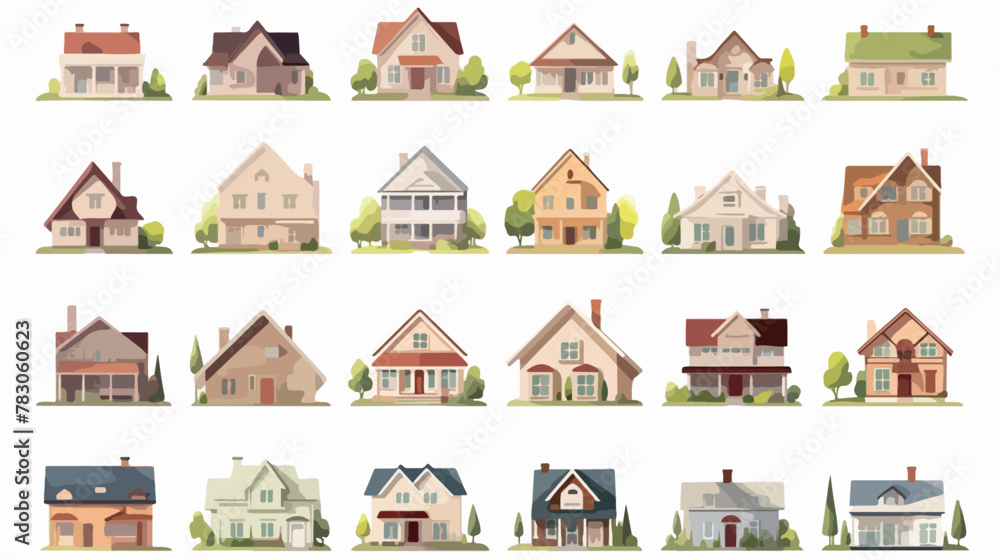 Family houses set. Suburban and country buildings a