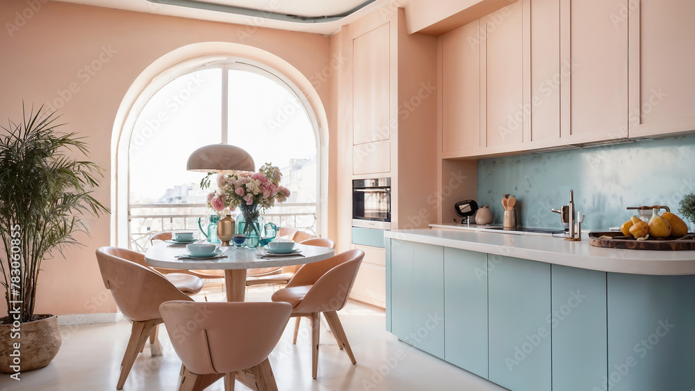 Cocina de un apartamento moderno parisino. Interior francés.