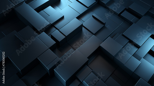 Sleek 3D Geometric Pattern with Blue Rectangles and Cubes