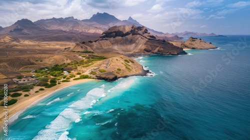Tarrafal Beach - Cape Verde Aerial View. Santiago Island Landscape of Tarrafal - popular tourist destination. photo
