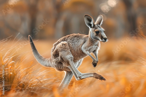 Energetic image of a kangaroo in motion with a blurred background