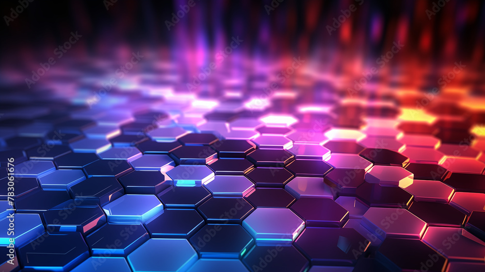 Vivid Hexagonal Digital Art with Warm and Cool Color Gradient Vivid Hexagonal Digital Art with Warm and Cool Color Gradient