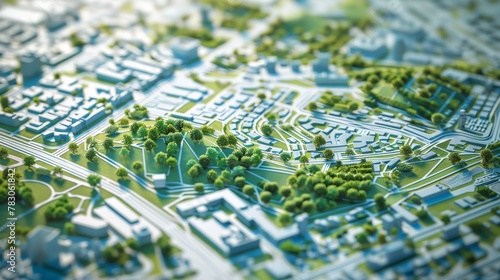 Comprehensive urban blueprint  city zoning, transport routes, and green spaces in technical detail photo