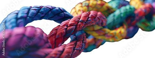 A colorful rope is seen in the foreground, with each color representing different chain elements photo