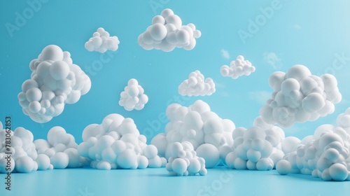 Cute claymotion style clouds on blue background, style 3D. photo