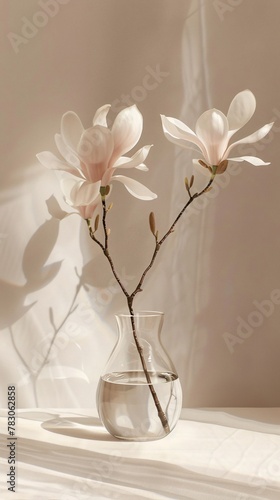 magnolia in vase on wall background