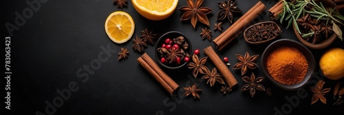 Set of spices for Mulled wine on a black background