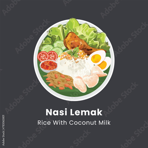 Hand drawn vector illustration of Nasi Lemak Malaysia food