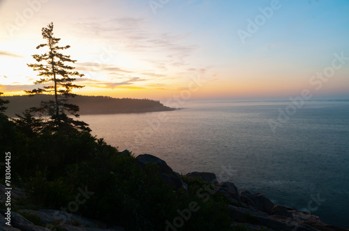 Sunrise on the coast of Acadia National Park and the Atlantic ocean