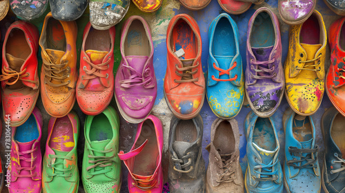 Vibrant second-hand sneakers for urban fashion advertising, promoting sustainable clothing choices.