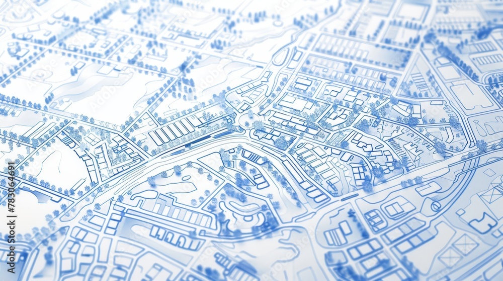 Obraz premium Comprehensive urban blueprint city zoning, transport routes, green spaces, and districts