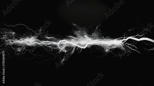 Abstract futuristic single line light energy effect white on black background.