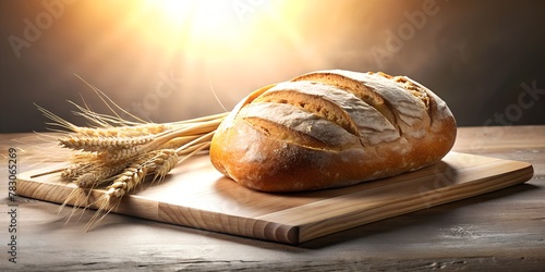 abstraction, background bread lies on a wooden board, fragrant bread, baking, ear of sunshine life   generated
