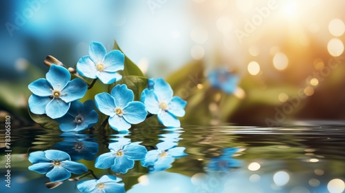 Beautiful spring background with vibrant forget me not flowers blooming brightly