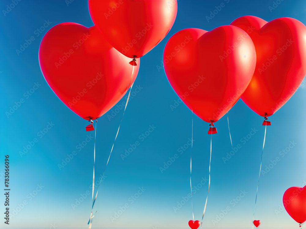 A group of red balloons floating in the air.