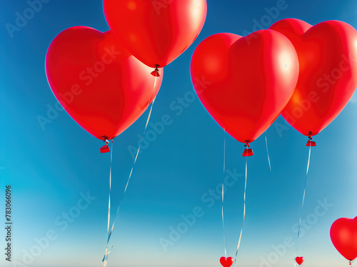 A group of red balloons floating in the air.