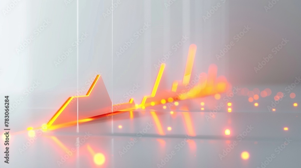 Fototapeta premium A 3D line graph illustrating a rising trend from a straight-on perspective, with each segment higher than the last, showcasing a consistent growth pattern