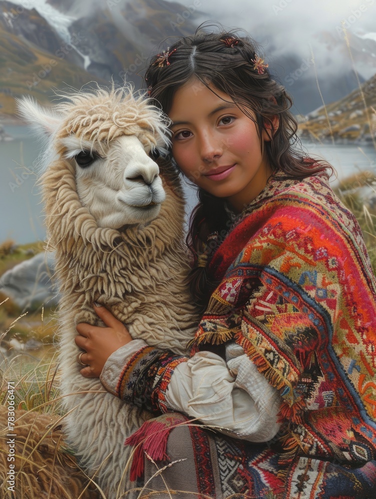 Obraz premium woman and an alpaca