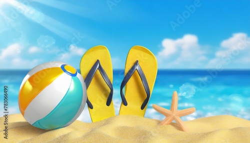 Vacation Vibes: Kids Flip-Flops, Beach Ball, and Snorkel by the Sea