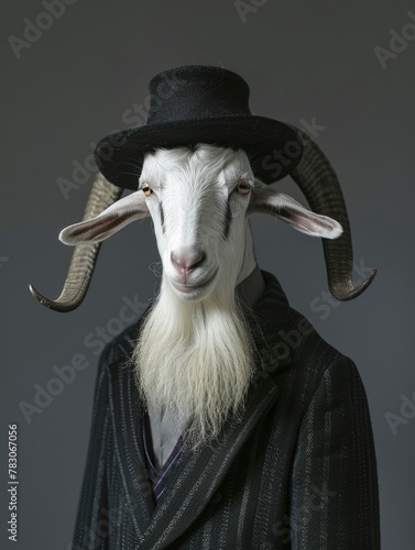 a goat dressed as a Jewish priest and copy space - generative ai photo