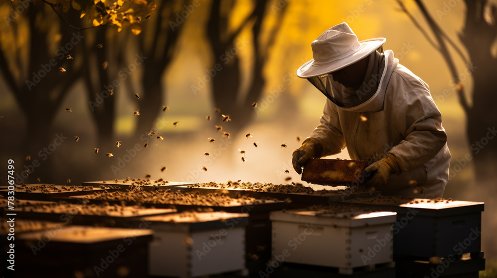 Beekeeper working collect honey. Beekeeping concept. Beekeeper working collect honey. Beekeeping concept.