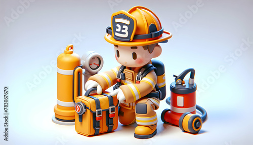 Realistic 3D Icon of Firefighter Gear Inspection and Maintenance in Everyday Routine with Isolated White Background photo