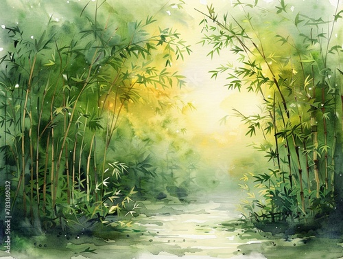 A dense bamboo grove  captured in watercolor  evoking tranquility and natural beauty in the style of minimal watercolor clipart on white background