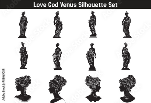 Roman Love God Venus Silhouette Vector Illustration Set