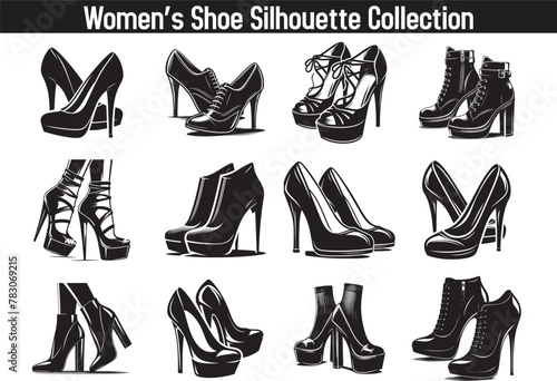 Women Shoe Silhouette Vector Illustration Set