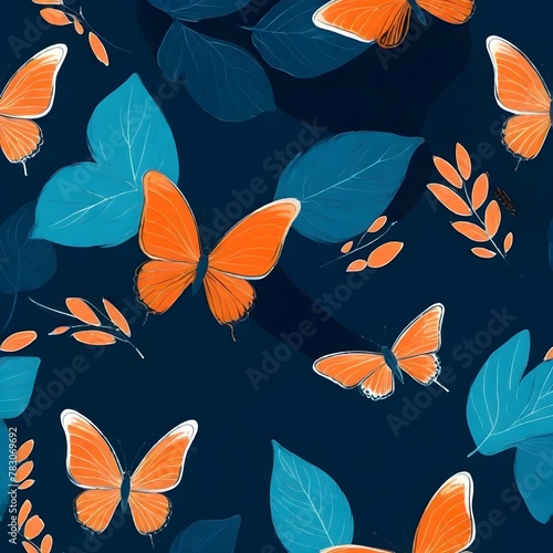 seamless pattern with autumn leaves and butterfli