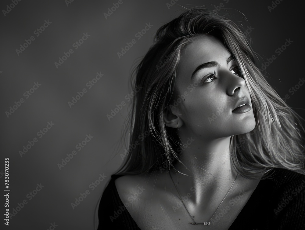 monochromatic theme portrait charcoal grey attire and background studio lighting monochromatic theme portrait charcoal grey attire and background studio lighting