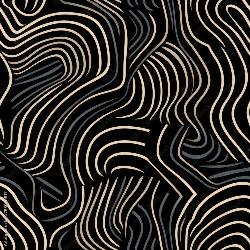 abstract black retro line art pattern