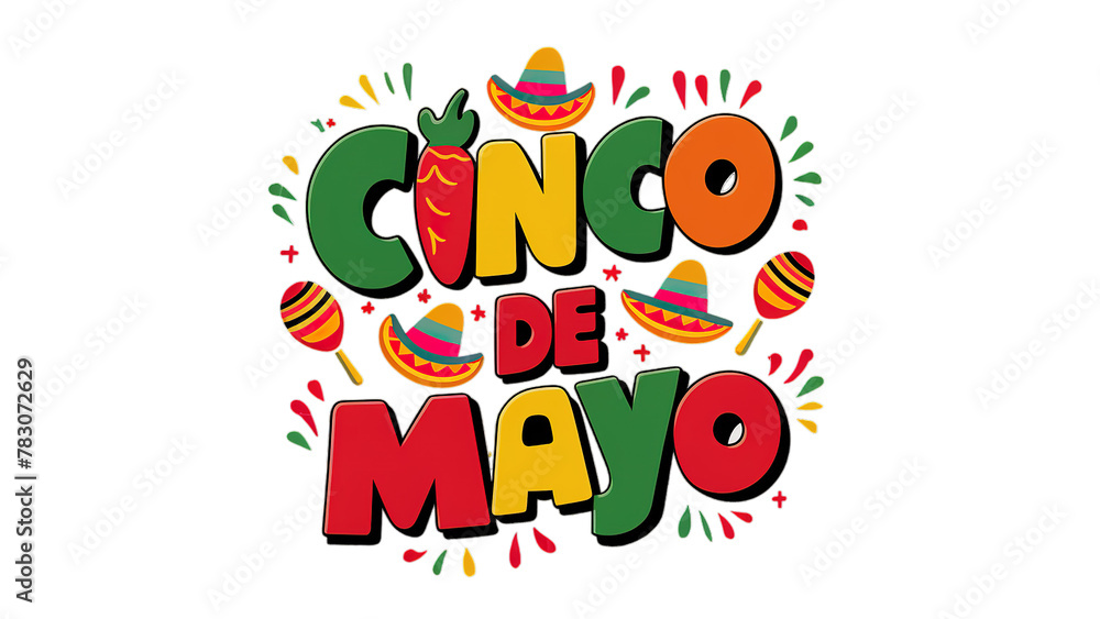 Cinco de Mayo with colourful text isolated on transparent background, Generative ai. Cinco de Mayo with colourful text isolated on transparent background, Generative ai.