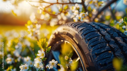 Blooming spring sun signifies the change to summer tires for seasonal transition photo