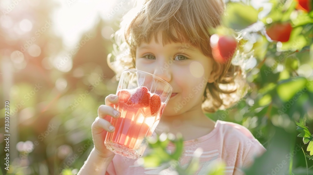 Φωτογραφία A little girl holding a glass of water in her hand